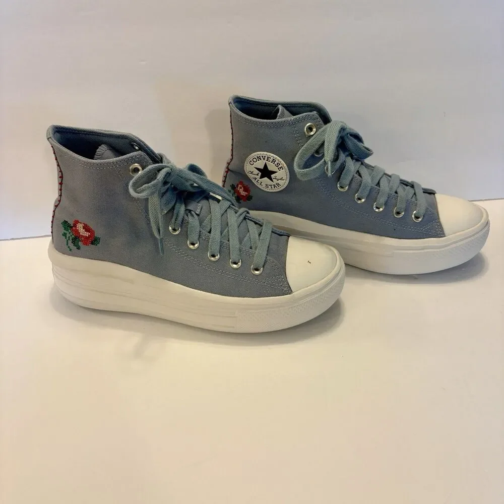Converse Chuck Taylor All Star Move Platform High Cross Stitch Roses Size 10
